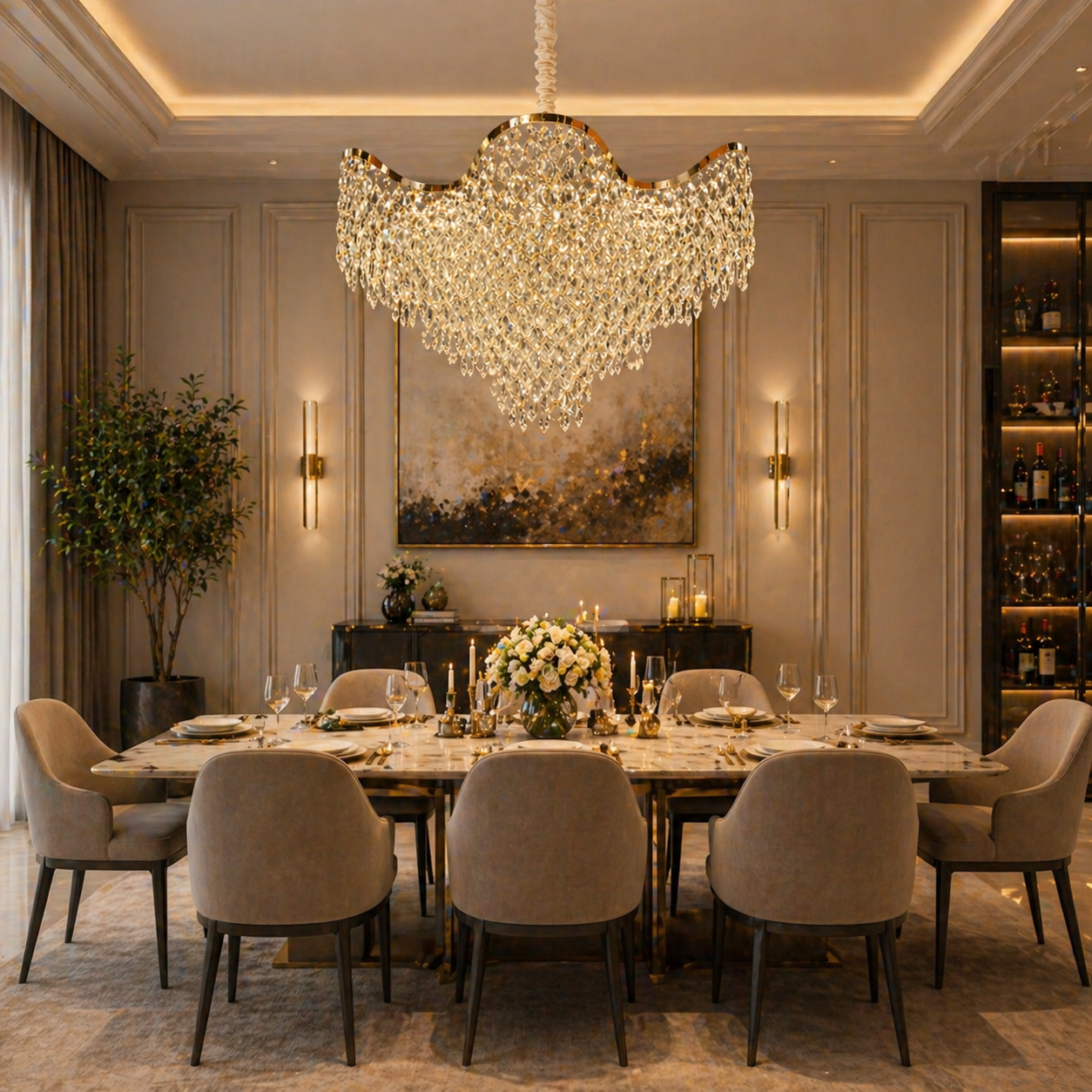 Candelabru Cristal VELOURA Regalis 22xE14, D80 cm, Auriu, Inaltime Reglabila, Metal si Cristal Candelabre Cristal Default Title Alessandro Design