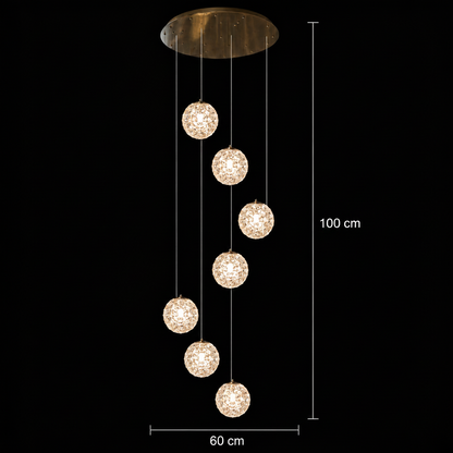 Candelabru Cristal MILLE, 7xG9 , Diametru 60cm x Inaltime 340cm, Cristal si Metal, Auriu