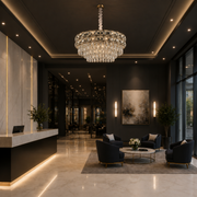 Candelabru Cristal LUCENT Magno 12xE14, D60 cm, Auriu, Inaltime Reglabila, Metal si Cristal