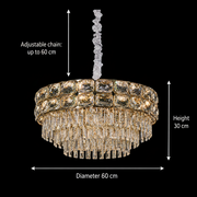Candelabru Cristal LUCENT Magno 12xE14, D60 cm, Auriu, Inaltime Reglabila, Metal si Cristal
