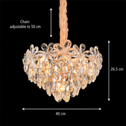 Candelabru Cristal, Eleganza 7xE27, Diametru 40cm, Auriu Lucios, Inaltime Reglabila, Metal si Cristal
