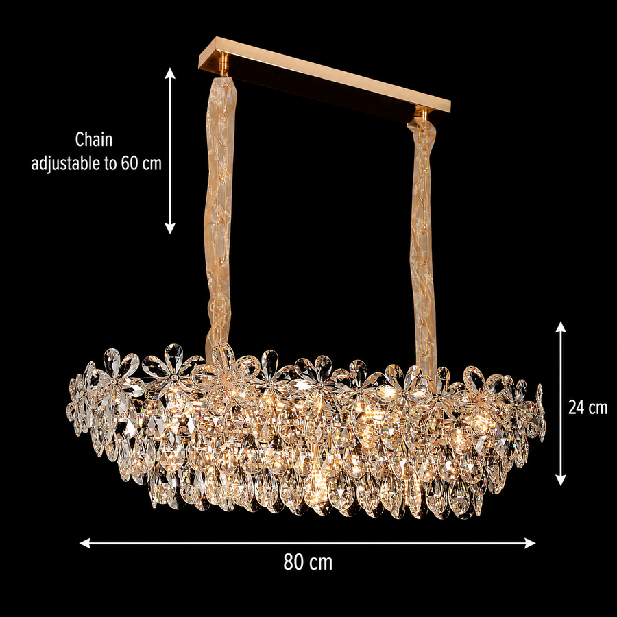 Crystal Chandelier Regalis 11x E14, Diameter 85cm, Shiny Gold, Adjustable Height, Metal and Crystal