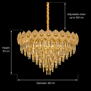 Candelabru Cristal FLEUR Regalis 22xE14, Diametru 80cm, Inaltime 50cm, Auriu Lucios, Inaltime Reglabila, Design Elegant