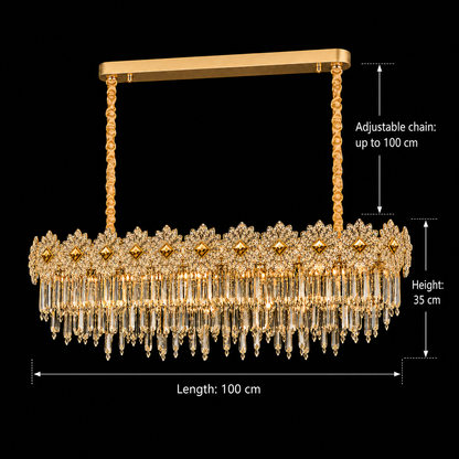 Candelabru Cristal FLEUR Supremo 14xE14, Dimensiune 100x35 cm, Inaltime 35 cm, Auriu Lucios, Inaltime Reglabila, Design Elegant