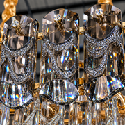 Candelabru Cristal AURUM Petito 3xE14, Diametru 30cm, Inaltime 28cm, Auriu Lucios, Inaltime Reglabila, Design Elegant