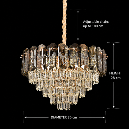 Candelabru Cristal AURUM Petito 3xE14, Diametru 30cm, Inaltime 28cm, Auriu Lucios, Inaltime Reglabila, Design Elegant