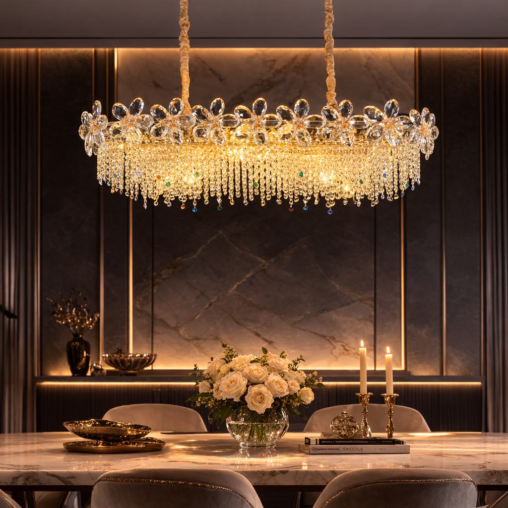 Candelabru Cristal 20xE14, BLOSSOM Imperio 100x40cm, Auriu Lucios, Inaltime Reglabila, Metal si Cristal Candelabre Cristal Default Title Alessandro Design