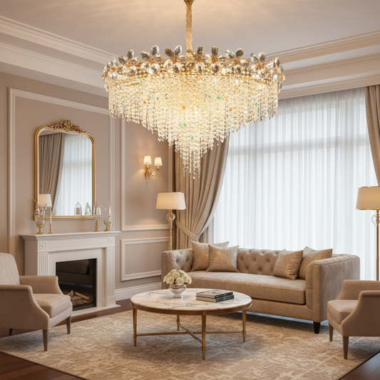 Candelabru Cristal BLOSSOM Regalis, 14xE14, 80cm, Auriu Lucios, Inaltime Reglabila, Metal si Cristal Candelabre Cristal Default Title Alessandro Design