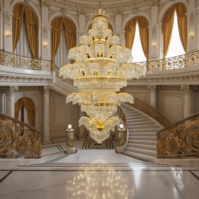 Crystal Chandelier CC8043/600H1800GD, Diameter 60cm, Height 180cm, Shiny Gold, Adjustable Height, Elegant Design
