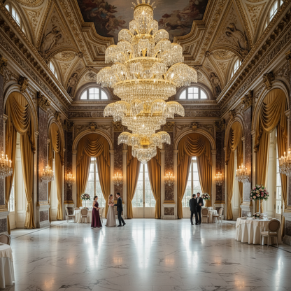 Candelabru Cristal PALACE Grande, 52 de brate, 96xG9, Diametru 150cm, Inaltime 230cm, Auriu Lucios, Inaltime Reglabila, Design Elegant Candelabre Cristal Default Title Alessandro Design