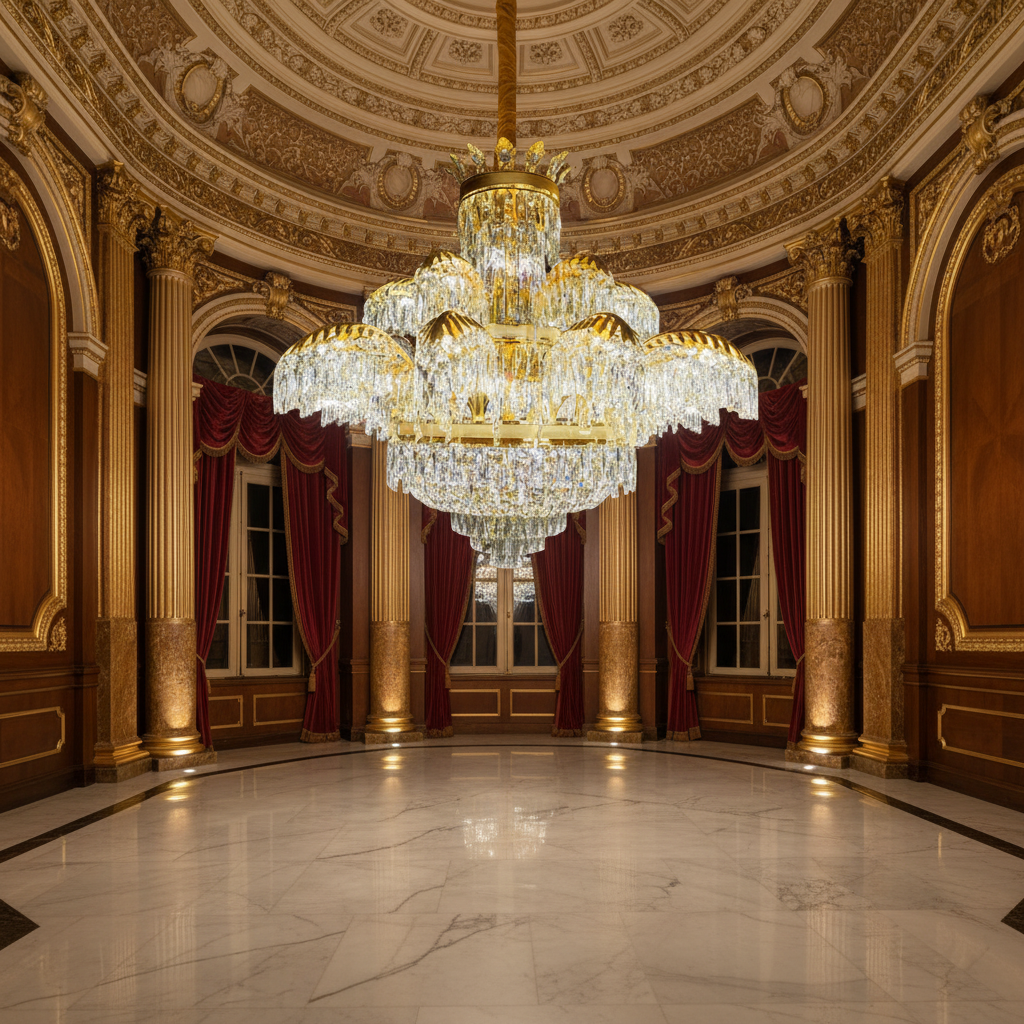 Candelabru Cristal PALACE Supremo 29xG9, D115cm, Auriu Lucios, Inaltime Reglabila, Metal si Cristal Candelabre Cristal Default Title Alessandro Design