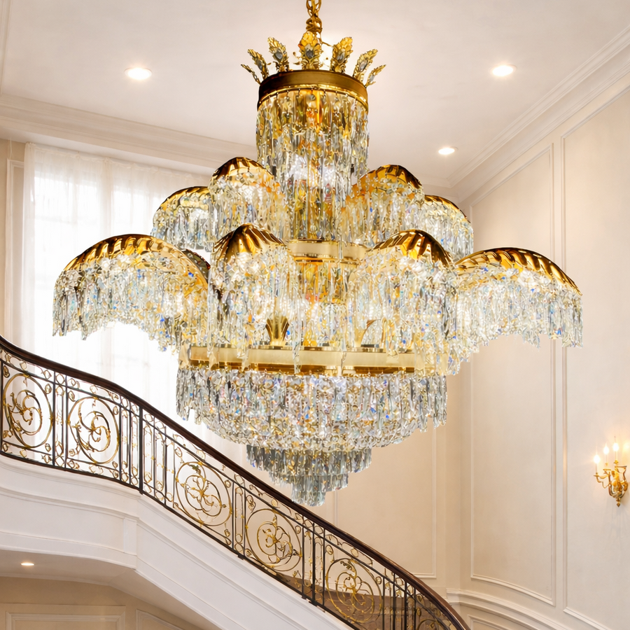Candelabru Cristal PALACE Supremo 29xG9, D115cm, Auriu Lucios, Inaltime Reglabila, Metal si Cristal Candelabre Cristal Default Title Alessandro Design