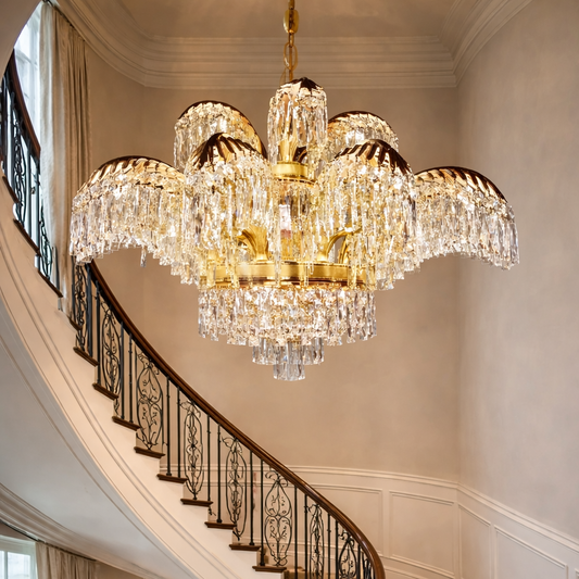 Candelabru Cristal PALACE Imperio, 15 brate, 22xG9, D98cm, Auriu Lucios, Inaltime Reglabila, Metal si Cristal Candelabre Cristal Default Title Alessandro Design