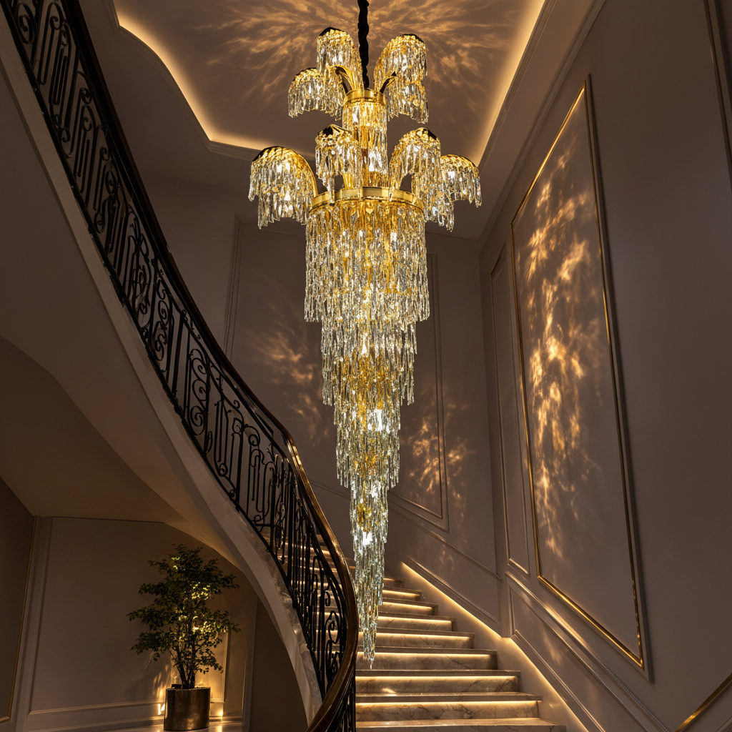 Candelabru Cristal PALACE Regalis, 13 brate, 29xG9, D80cm, Auriu Lucios, Inaltime Reglabila, Metal si Cristal Candelabre Cristal Default Title Alessandro Design