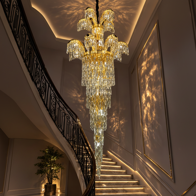 Crystal Chandelier Regalis 11x E14, Diameter 85cm, Shiny Gold, Adjustable Height, Metal and Crystal