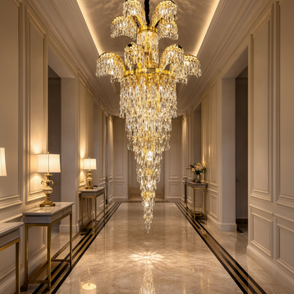 Candelabru Cristal PALACE Regalis, 13 brate, 29xG9, D80cm, Auriu Lucios, Inaltime Reglabila, Metal si Cristal Candelabre Cristal Default Title Alessandro Design