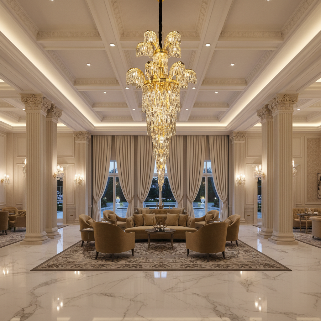 Candelabru Cristal PALACE Regalis, 13 brate, 29xG9, D80cm, Auriu Lucios, Inaltime Reglabila, Metal si Cristal Candelabre Cristal Default Title Alessandro Design