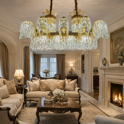 Crystal Chandelier Regalis 11x E14, Diameter 85cm, Shiny Gold, Adjustable Height, Metal and Crystal