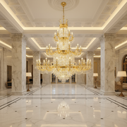 Candelabru Cristal , 54xE14, Diametru 150cm, Inaltime 230cm, Auriu Lucios, Inaltime Reglabila, Design Elegant Candelabre Cristal Default Title Alessandro Design
