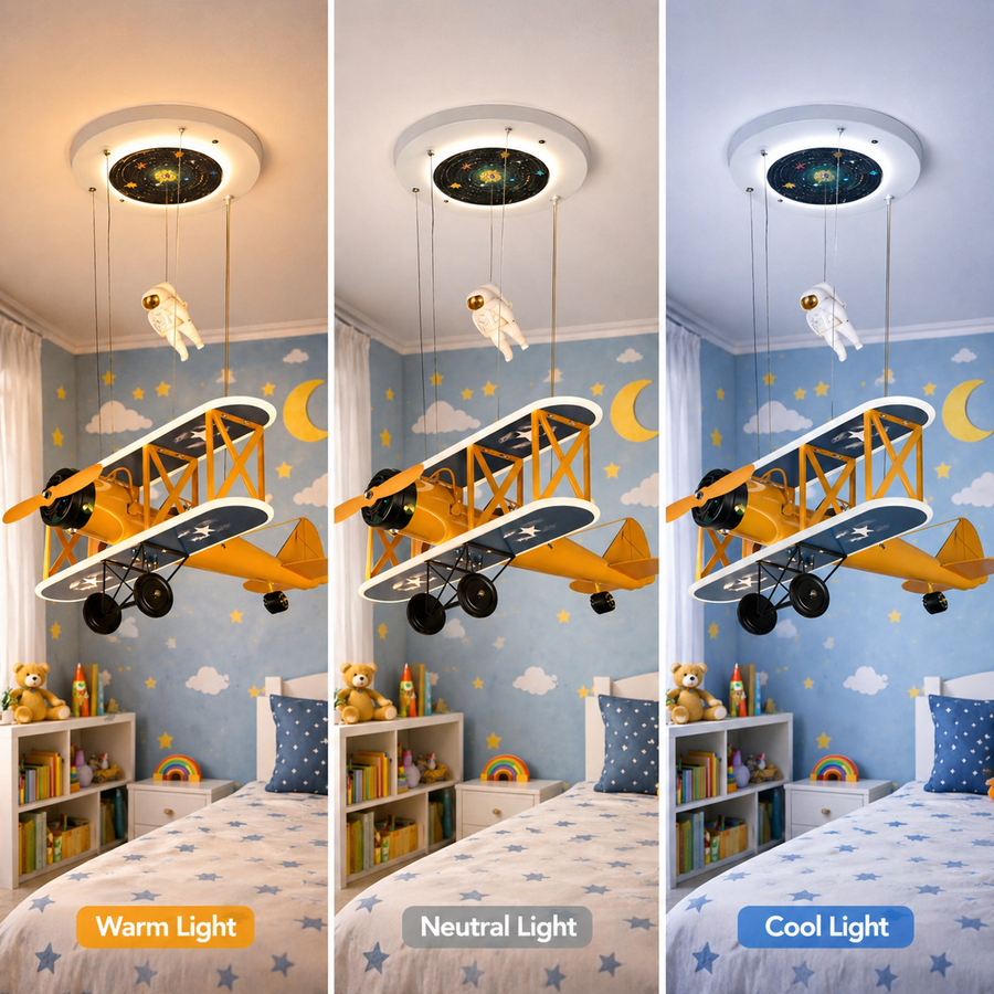 Lustra LED suspendata AVION 80W, lumina Rece/Calda/Neutra, Portocaliu Albastru Lustre Copii Default Title Alessandro Design