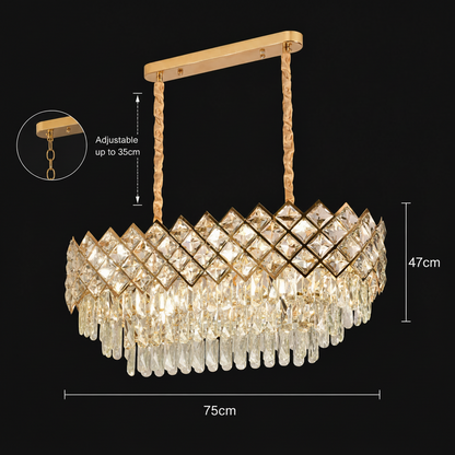 Candelabru Cristal VECTORIA Supremo, 10xE14, Diametru 75x39cm, Auriu, Inaltime Reglabila, Metal si Cristal