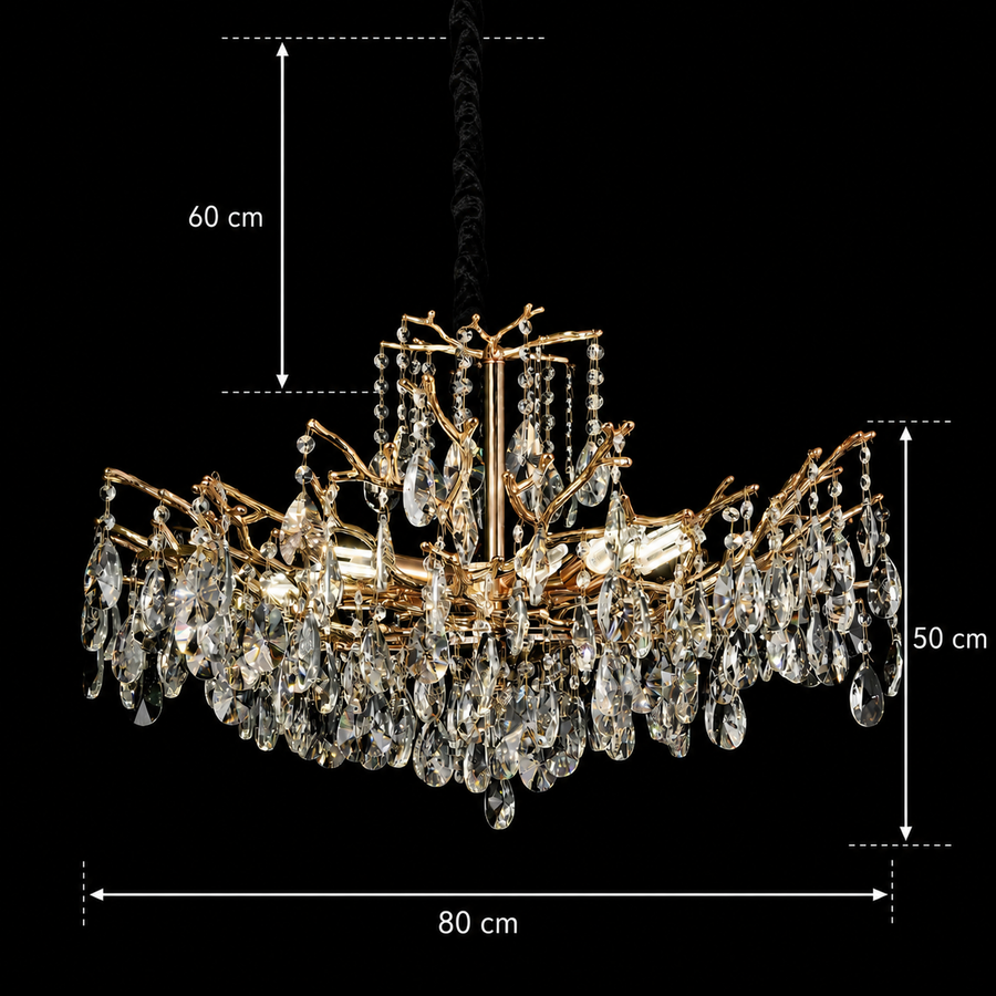 Candelabru Cristal REINA Regalis, 8xE14, D80cm, Auriu, Metal si Cristal