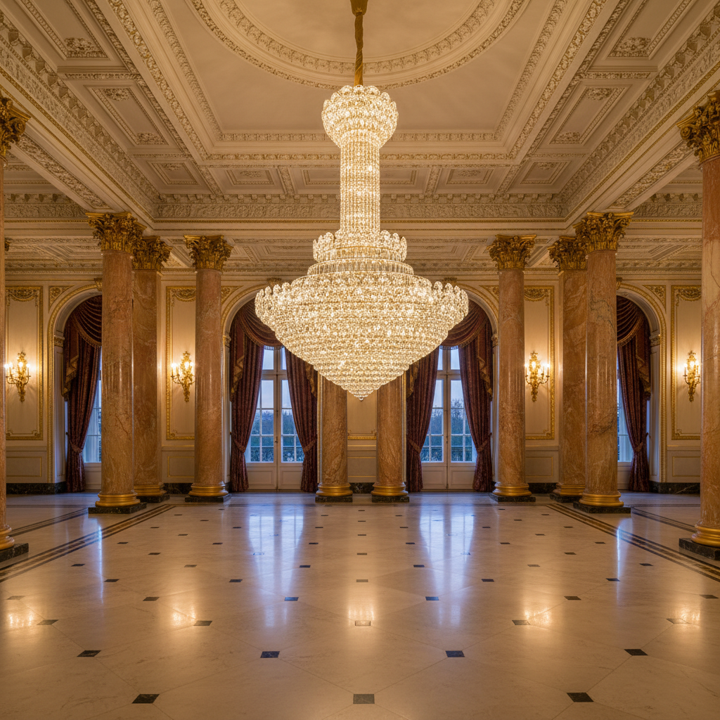 Candelabru Cristal PALAIS Grande 65xE14, Diametru 150cm, Inaltime 240cm, Auriu Lucios, Inaltime Reglabila, Design Elegant Candelabre Cristal Default Title Alessandro Design