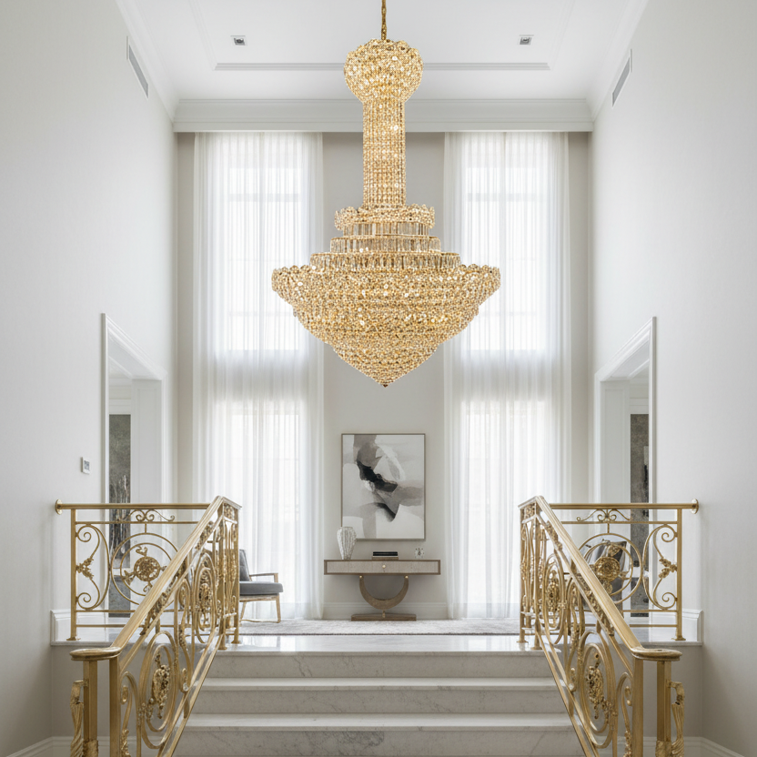 Candelabru Cristal PALAIS Grande 65xE14, Diametru 150cm, Inaltime 240cm, Auriu Lucios, Inaltime Reglabila, Design Elegant Candelabre Cristal Default Title Alessandro Design
