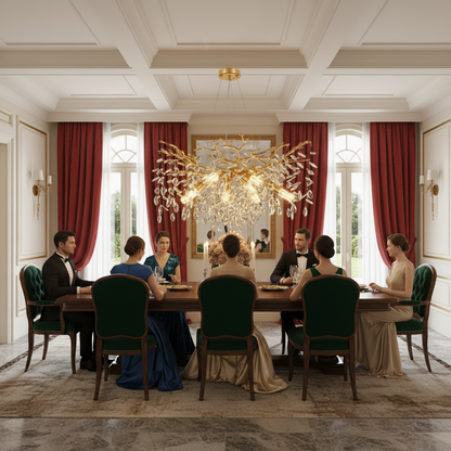 Candelabru Cristal LEAF Regalis, Φ80cm, 10xE14, Auriu, Metal si Cristal