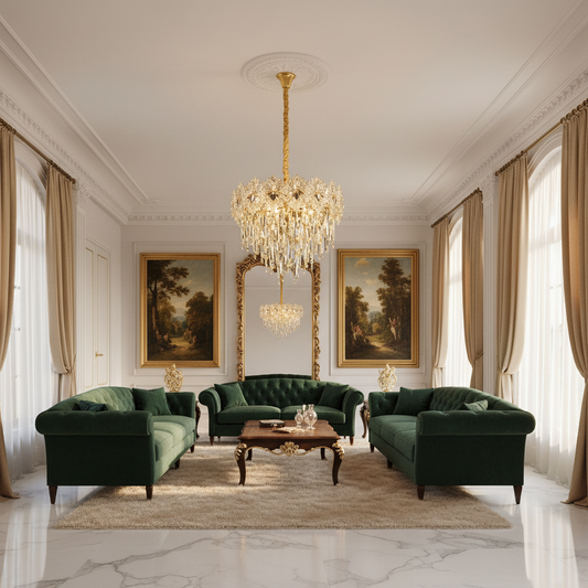 Candelabru Cristal FLEUR Eleganza 9xE14, Diametru 50cm, Inaltime 40cm, Auriu Lucios, Inaltime Reglabila, Design Elegant Candelabre Cristal Default Title Alessandro Design