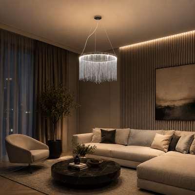 Suspended LED chandelier with remote control ILLUMINA MAGNUS, 38W, Cold/Warm/Neutral light, Dimmable, Shiny Chrome