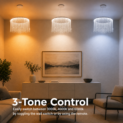Suspended LED chandelier with remote control ILLUMINA MAGNUS, 38W, Cold/Warm/Neutral light, Dimmable, Shiny Chrome