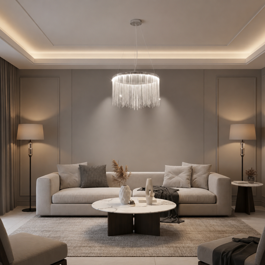 Suspended LED chandelier with remote control ILLUMINA MAGNUS, 38W, Cold/Warm/Neutral light, Dimmable, Shiny Chrome