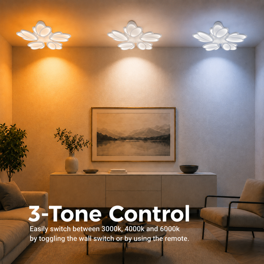 LED chandelier with remote control TULIP 81W, 5 Petals, Cold/Warm/Neutral light, Dimmable, White