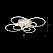 LED chandelier with remote control BETTY 127W, 8 Circles, Cold/Warm/Neutral light, Dimmable, White