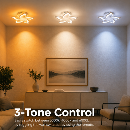 LED chandelier with remote control LOTUS 54W, 5 Petals, Cold/Warm/Neutral light, Dimmable, White