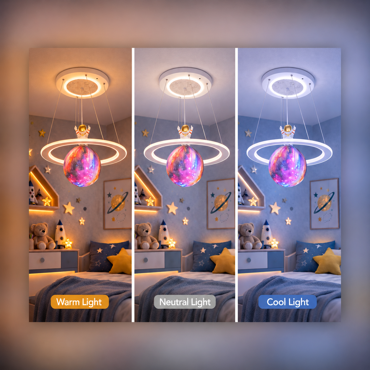 Lustra LED ASTRONAUT 60W, 1xE27, lumina Rece/Calda/Neutra, Alb Roz Lustre Copii Default Title Alessandro Design