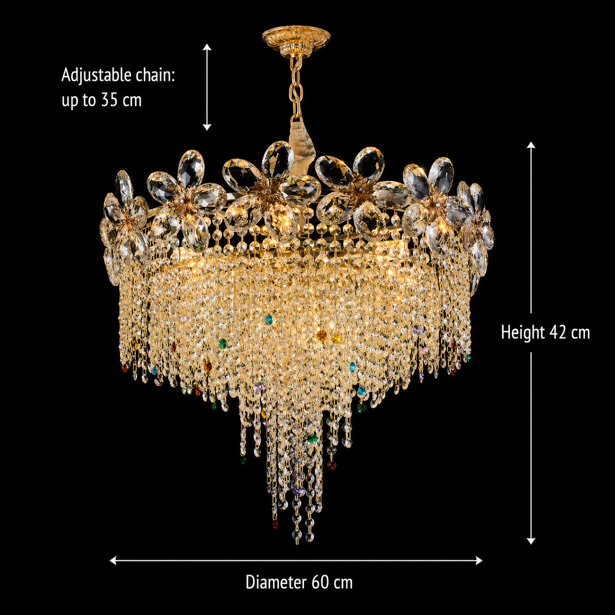Candelabru Cristal BLOSSOM Magno,8xE14, 60cm, Auriu Lucios, Inaltime Reglabila, Metal si Cristal Candelabre Cristal Default Title Alessandro Design