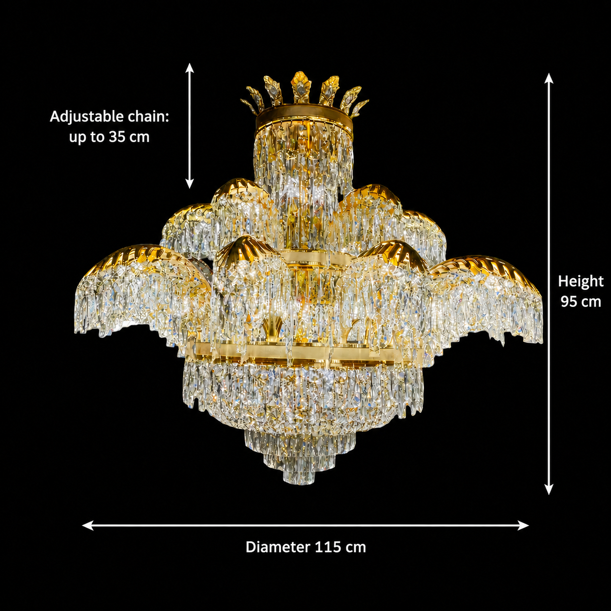 Candelabru Cristal PALACE Supremo 29xG9, D115cm, Auriu Lucios, Inaltime Reglabila, Metal si Cristal Candelabre Cristal Default Title Alessandro Design