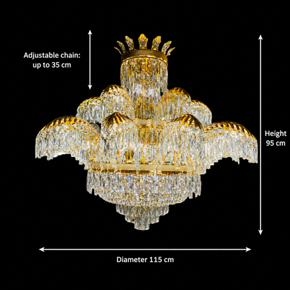Candelabru Cristal PALACE Supremo 29xG9, D115cm, Auriu Lucios, Inaltime Reglabila, Metal si Cristal Candelabre Cristal Default Title Alessandro Design
