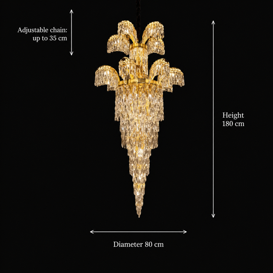 Candelabru Cristal PALACE Regalis, 13 brate, 29xG9, D80cm, Auriu Lucios, Inaltime Reglabila, Metal si Cristal Candelabre Cristal Default Title Alessandro Design