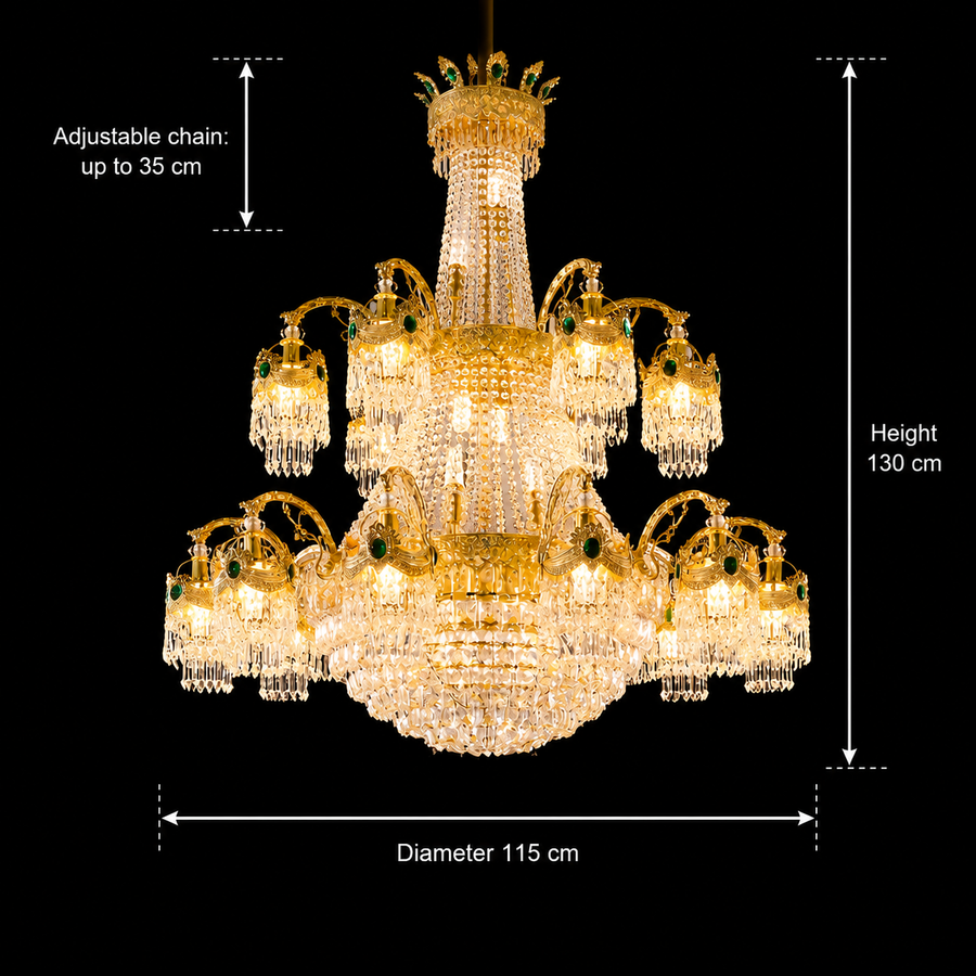 Candelabru Cristal , 31xE14, Diametru 115cm, Inaltime 130cm, Auriu Lucios, Inaltime Reglabila, Design Elegant Candelabre Cristal Default Title Alessandro Design