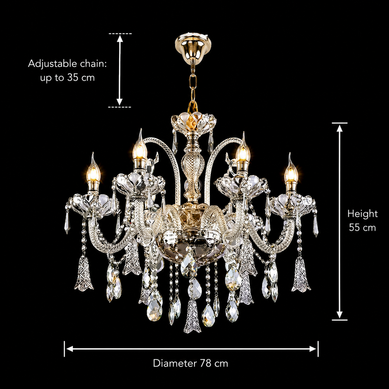 Candelabru Cristal 6xE14, D68cm, Argintiu, Inaltime Reglabila, Metal si Cristal Candelabre Cristal Default Title Alessandro Design