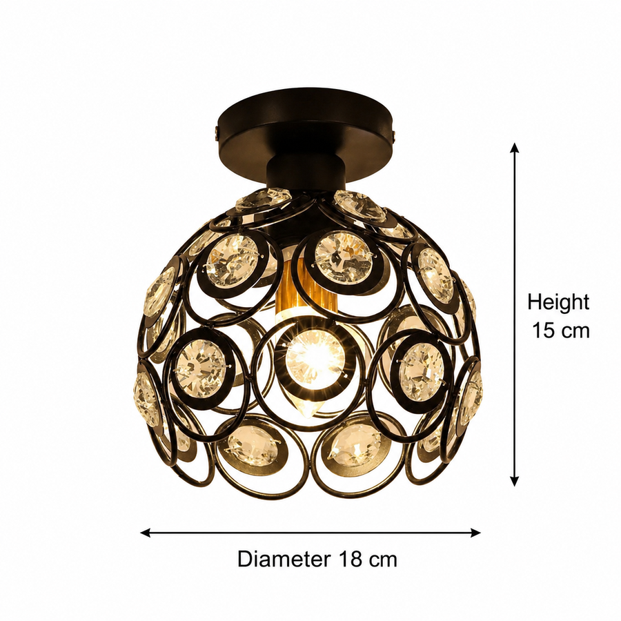 Vera Chandelier, 1x E27, Diameter 18cm, Black, Metal and Crystal Classic Chandeliers Default Title Alessandro Design