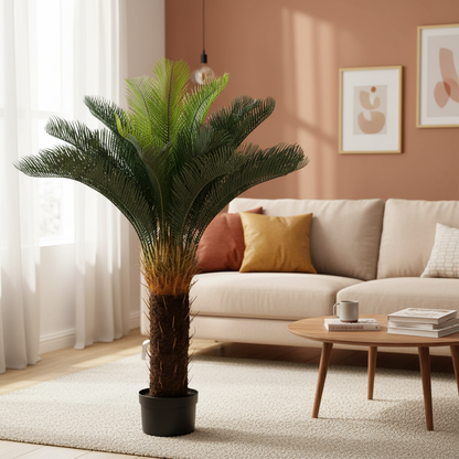 Planta Artificială Copac Tip Palmier, 36 frunze, 115 cm, Verde, cu Ghiveci