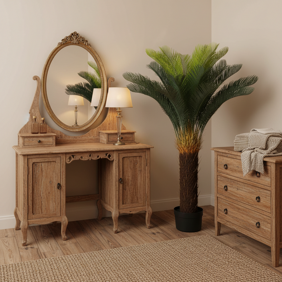 Planta Artificială Copac Tip Palmier, 36 frunze, 115 cm, Verde, cu Ghiveci