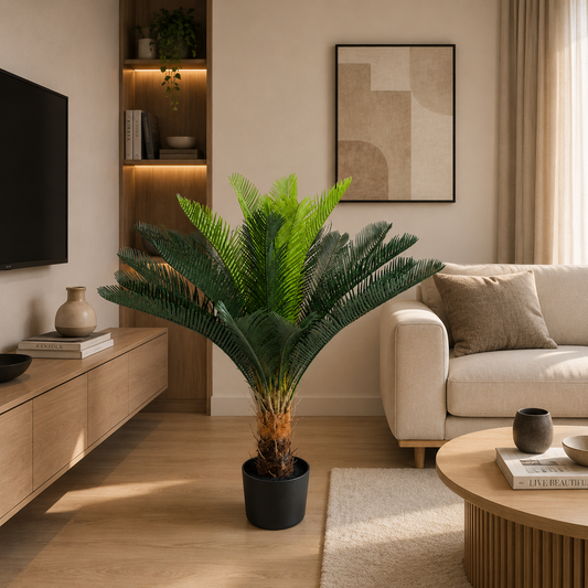 Planta Artificială Copac Tip Palmier, 18 frunze, 95 cm, Verde, cu Ghiveci