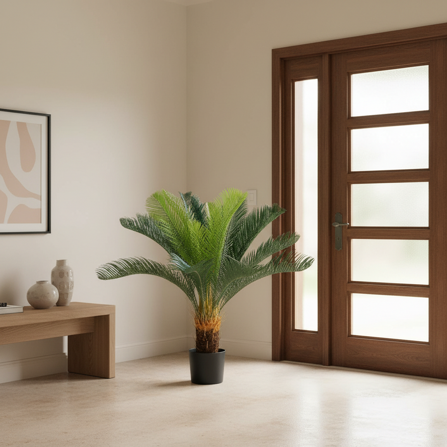 Planta Artificială Copac Tip Palmier, 24 frunze, 85 cm, Verde, cu Ghiveci