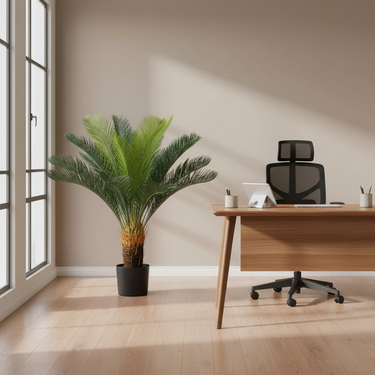 Planta Artificială Copac Tip Palmier, 24 frunze, 85 cm, Verde, cu Ghiveci