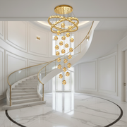Candelabru Cristal cu Telecomanda DUARA Supremo, 90x300cm, Lumina Calda/Neutra/Rece, Auriu, Metal si Cristal